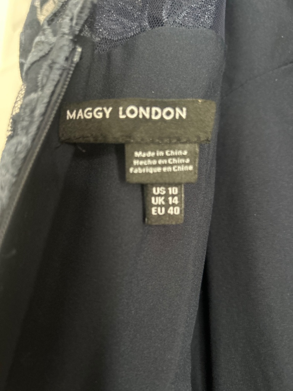 Maggie London lace wedding guest dress